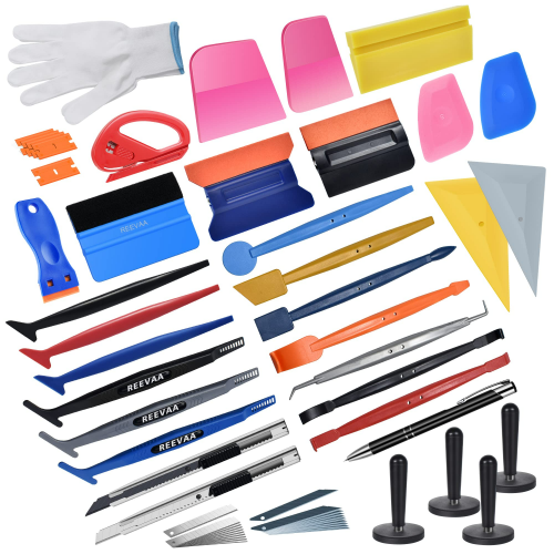 REEVAA Vinyl Wrap Tool Kit for Car, Tint Wrapping Kit, Magnet Holder/Micro Wrap Stick Squeegee Kit, PPF Corner Squeegee Kit, Essential kit for Professional Vehicle Film Installing