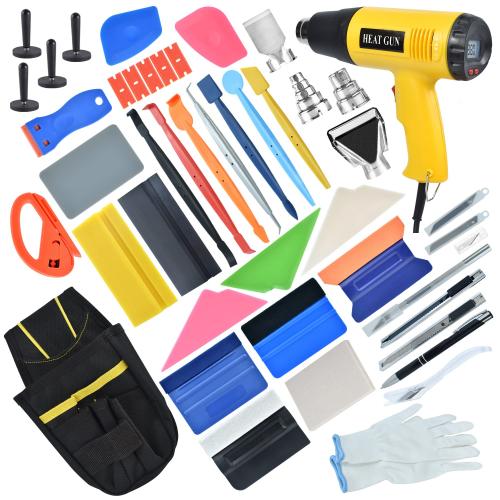 REEVAA Vinyl Wrap Tools Kit for Car, Tint Wrapping Kit with LCD Heat Gun/Waist Bag, Magnet Holder Micro Wrap Stick Kit, PPF Squeegee Kit, Essential kit for Professional Vehicle Film Installing