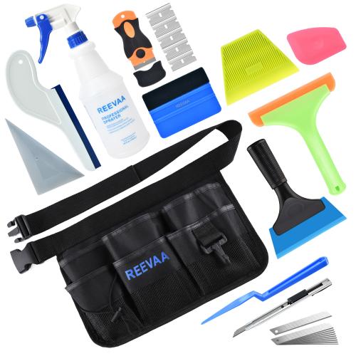 REEVAA Window Tint Kit for Car, Professional Window Tint Tools with Waist Bag Spray Bottle, Silicone Squeegee for Windshield, Glass Door Cleaning, Essential Tinting Kit for Window Sun Film