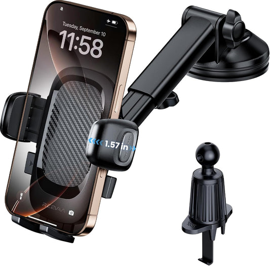 REEVAA Phone Holder for Car [Newest Rotating Base] Universal Cell Phone Mount Dashboard Windshield Air Vent, Long Arm Dash Mount Compatible with iPhone 16 Pro Max 15 14 13 Samsung S24 S23 etc