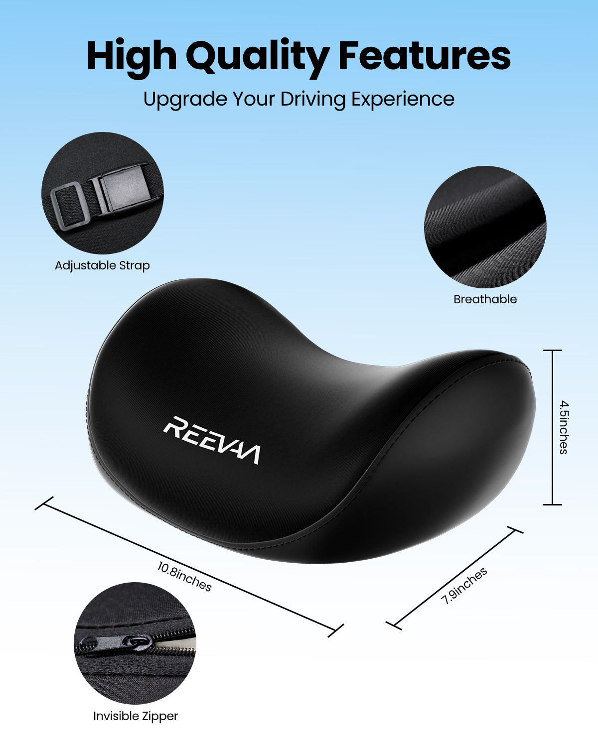 REEVAA Car Neck Pillow, Car Headrest Pillow for Driving, with Comfortable Breathable Soft Memory Foam and Nappa Leather, Ergonomic Design Support Neck and Head, Fits All Vehicles (Black, 2pcs)