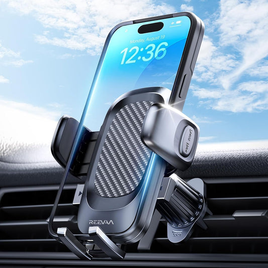 REEVAA Upgraded Phone Holder for Car [Big Phone,Thick Case Friendly] Strongest Deep Clamps & Metal Clip, Cell Phone Air Vent Mount Compatible with iPhone 16 15 14 13 12 Pro Max Samsung Ultra S24 All