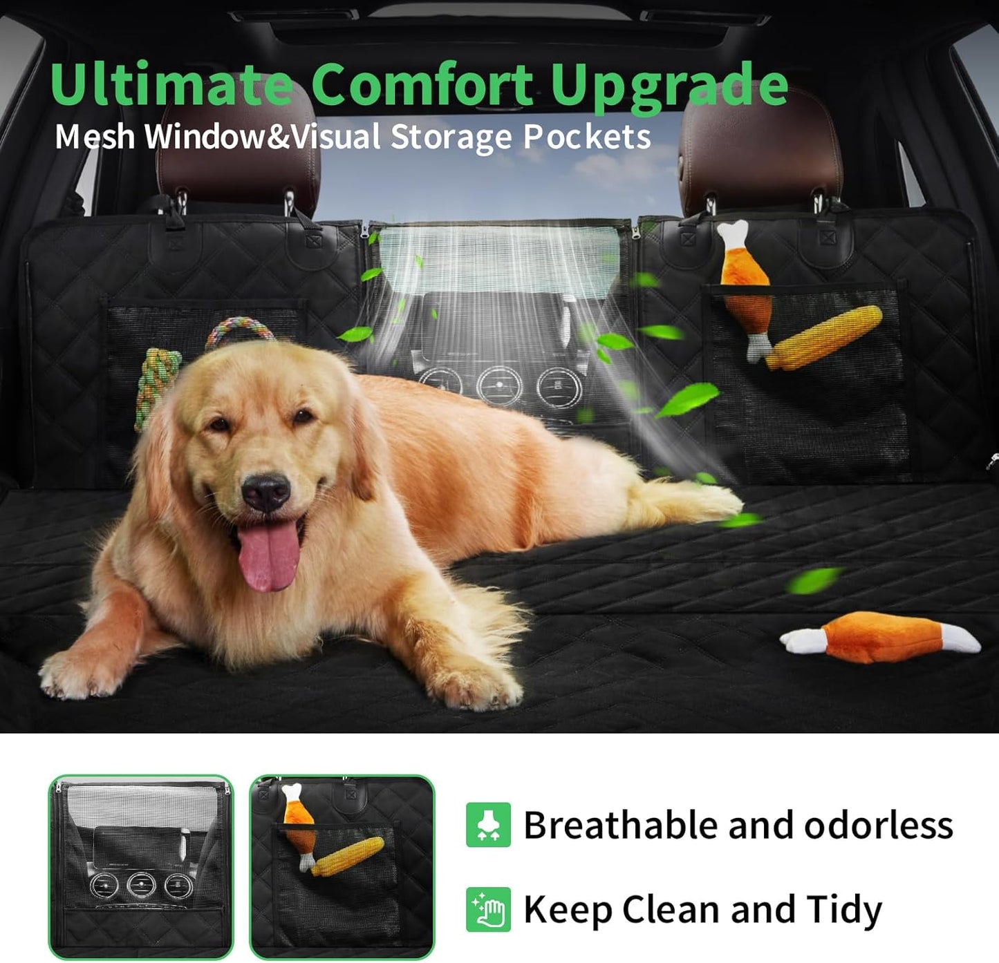 REEVAA Dog Car Seat Cover for Back Seat Hard Bottom-Detachable, Supports 400 lbs, 100% Waterproof, Anti-Scratch, Firmly Anchored, Dog Back Seat Extender for Cars, SUVs, Trucks