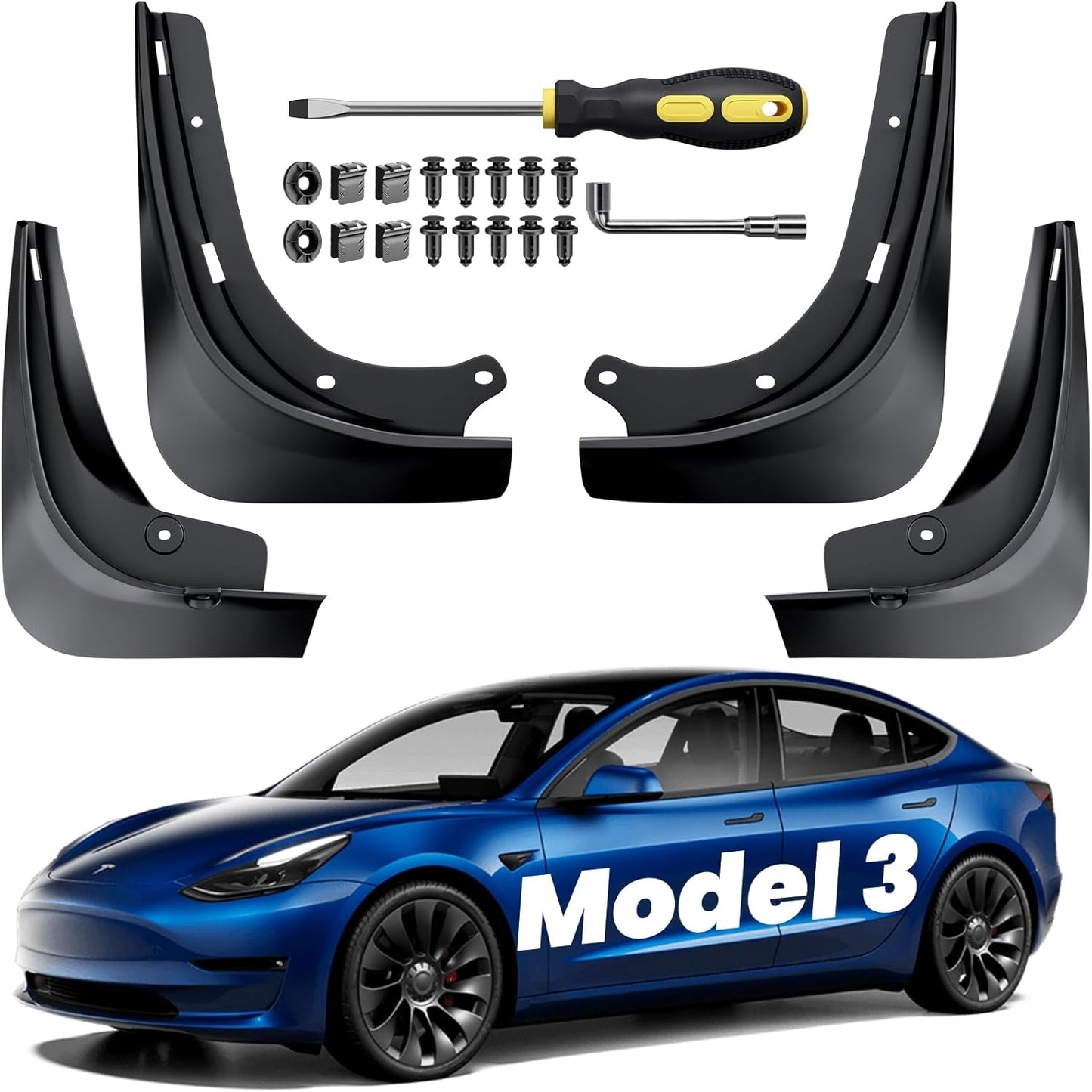 REEVAA 2024 Upgrade Tesla Accessories - Mud Flaps [Military-Grade Upgrade] [No Drilling Required] All-Weather Mud Splash Guard Body Kits for Tesla Model S/X/3/Y